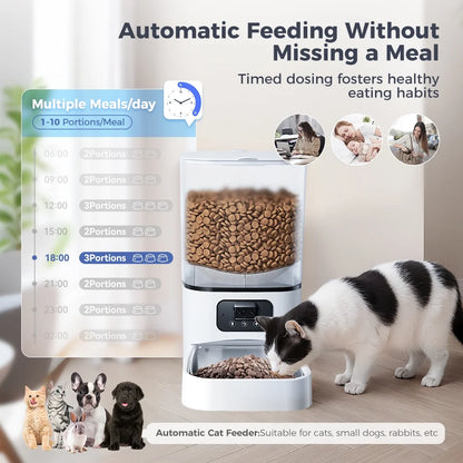 Smart Automatic Cat Feeder with Camera & Night Vision - WiFi Enabled 6L Pet Food Dispenser with Two-Way Audio for Cats & Dogs